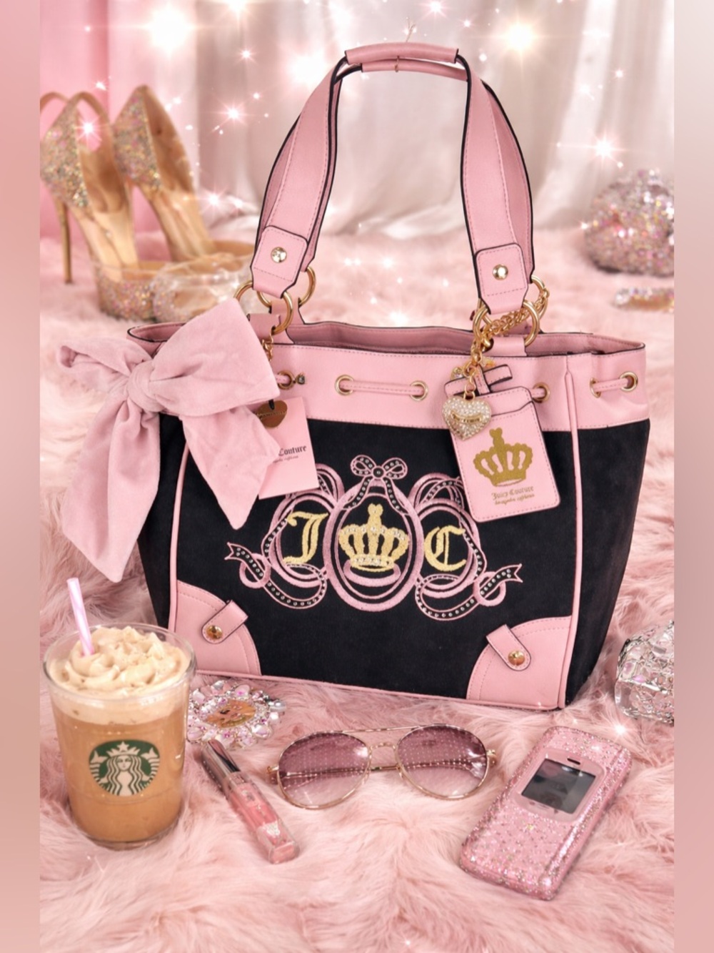 Juicy Couture Juicy Lovers Club w/Large Bow Tote Viral Y2K Juicy Exclusive